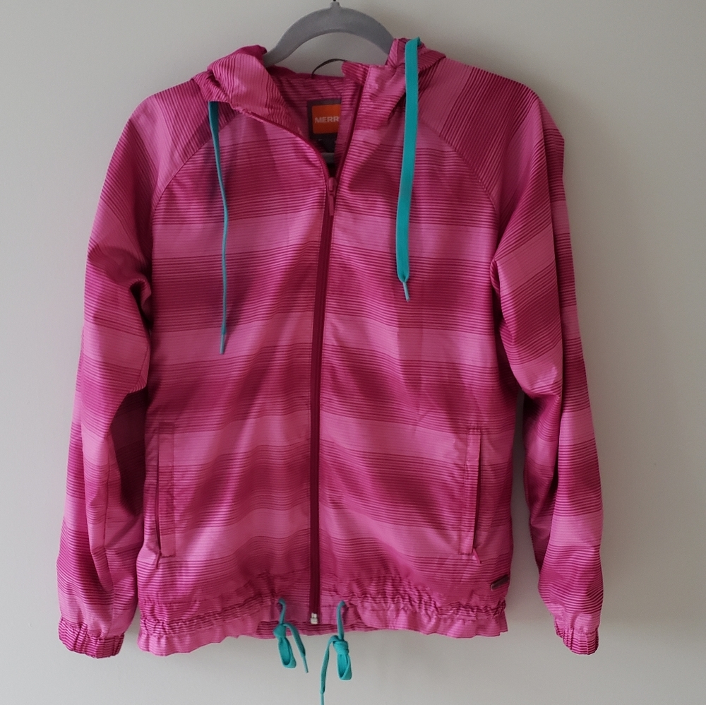 Merrell Magenta Pink Striped Hooded Windbreaker Jacket szXS